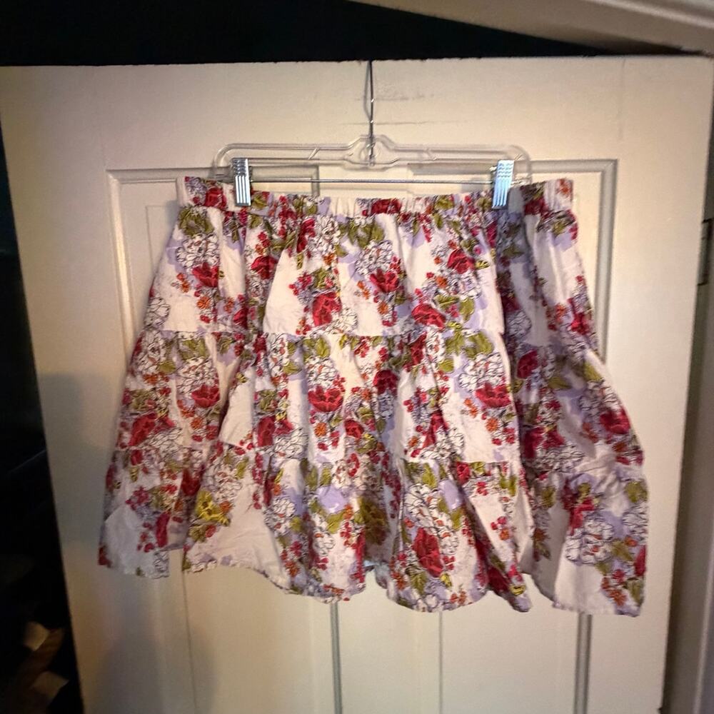 Mossimo Supply Co. White Floral Tiered Cotton Mini Skirt XXL